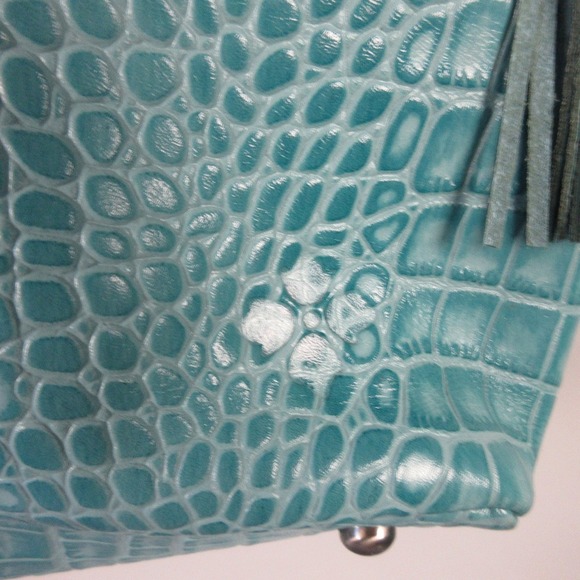 Patricia Nash Abingdon Blue Grass Genuine Leather Tote Bag Croc Embossed 966 - Picture 12 of 16